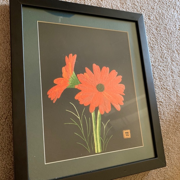 Vintage Embroidered Flower Picture Frame - Picture 2 of 5